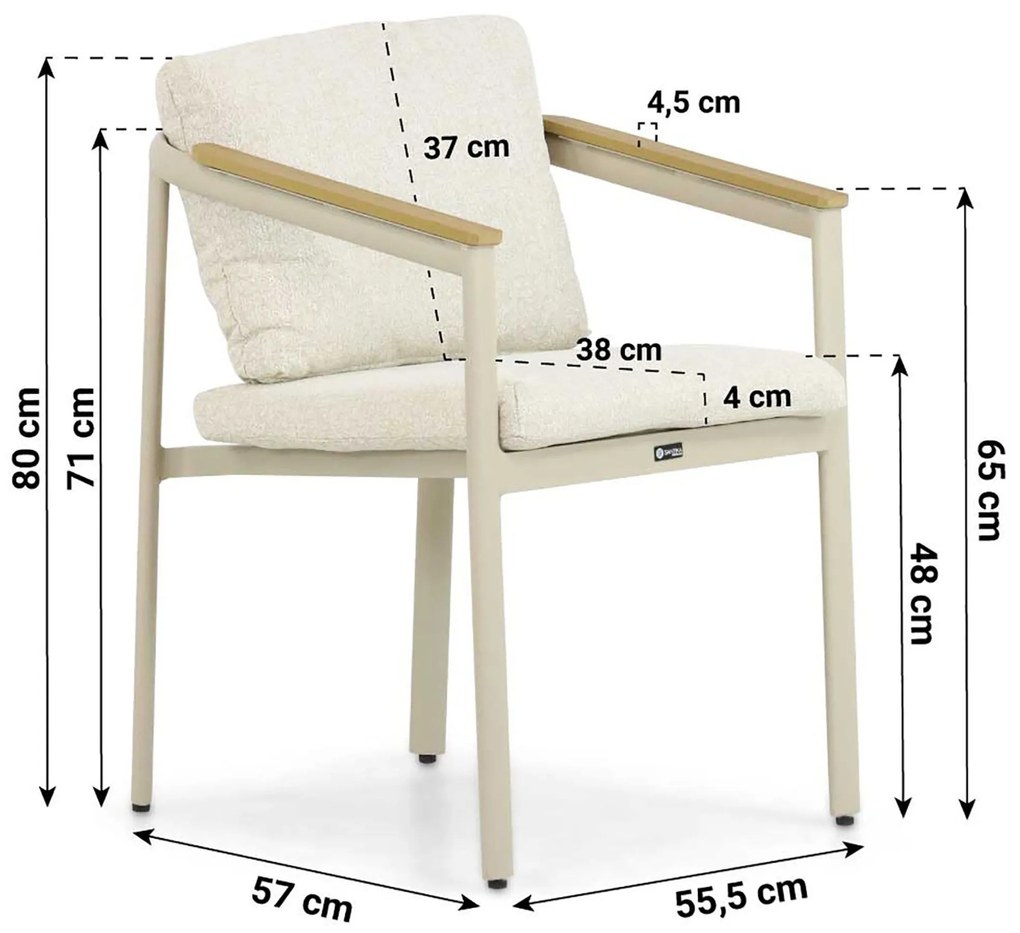 Tuinset 4 personen 200 cm Aluminium Taupe Santika Furniture Santika