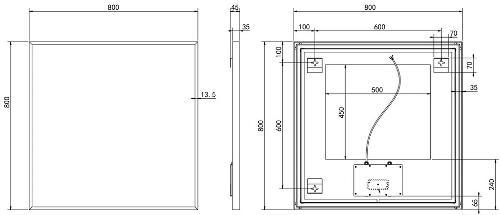 Hotbath &More Square rechthoekige spiegel 80x80cm geborsteld gunmetal PVD