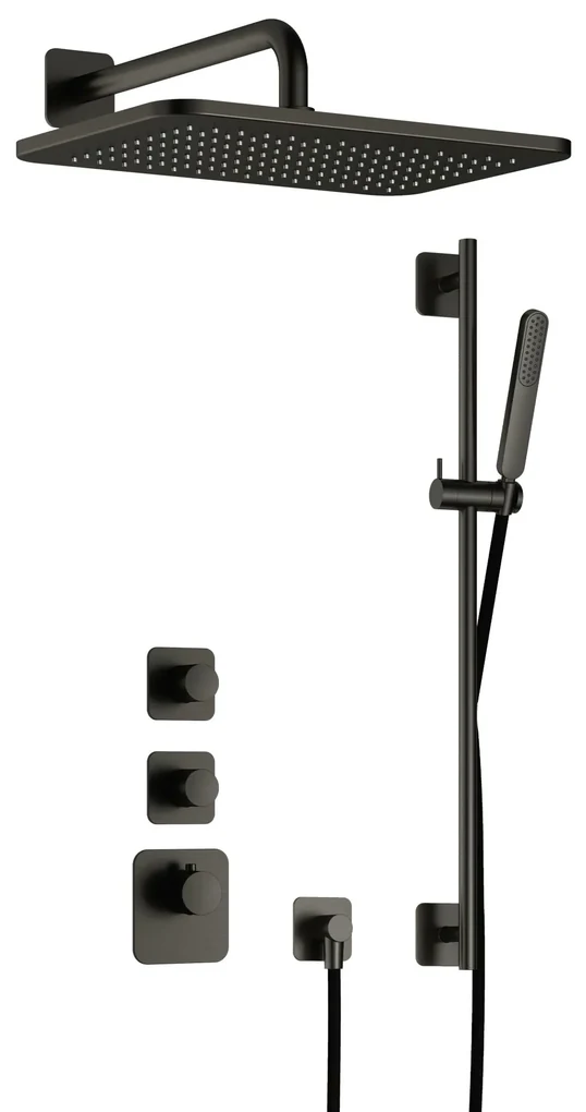 Hotbath Gal IBS40BGP High Flow inbouwdouche met glijstang en 27x40cm hoofddouche geborsteld gunmetal PVD