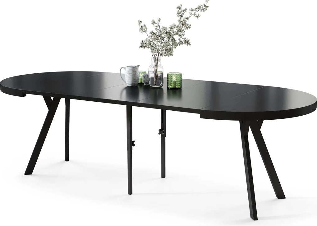 EXPANSO Czarny Mat/zwarte poten - GROTE RONDE TAFEL Ø110 UITBREIDBAAR TOT 310 cm met Y-POTEN LOFT/INDUSTRIAL