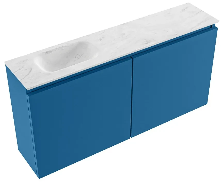 Mondiaz Ture DLux toiletmeubel 100cm jeans met wastafel opalo links met kraangat