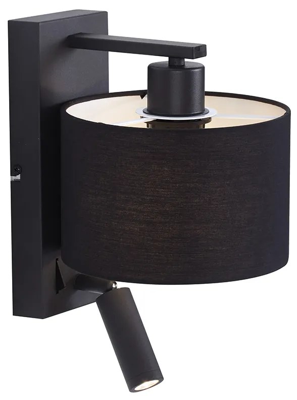 Moderne wandlamp zwart rond met leeslamp - Puglia