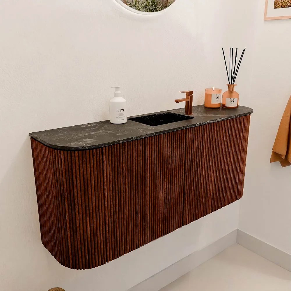 Mondiaz Joya DLux 95cm toiletmeubel ronding links/rechts ruby met wastafel faye midden 1 kraangat lava