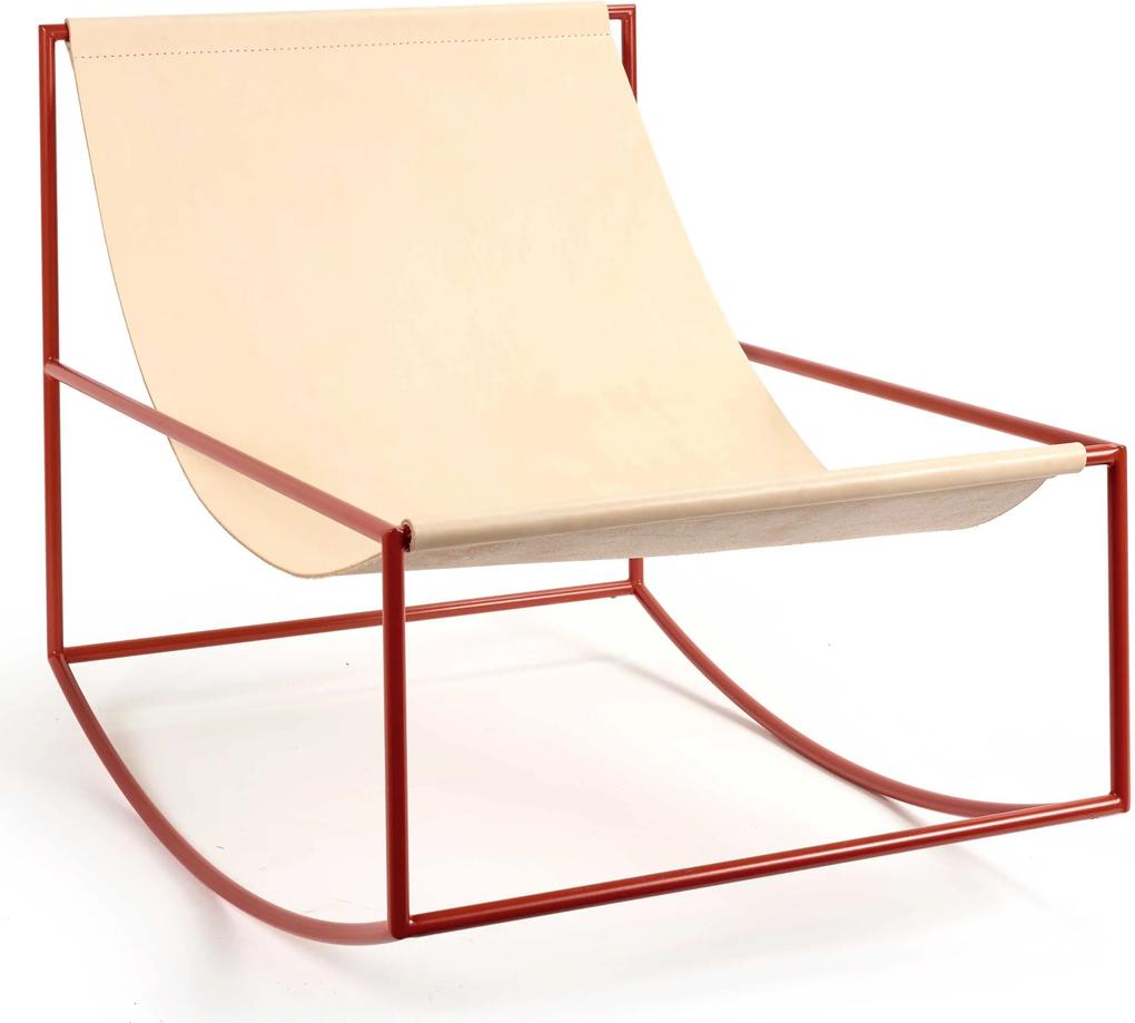 Valerie Objects Rocking chair schommelstoel leer onderstel rood staal