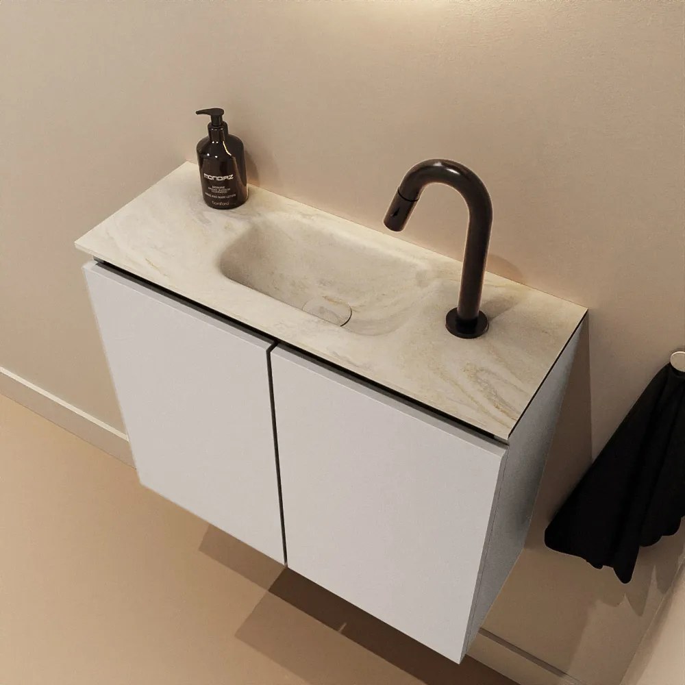 Mondiaz Ture DLux toiletmeubel 60cm linen met wastafel ostra midden met kraangat