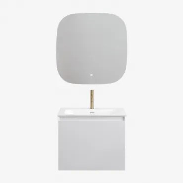 Macrae Zwevend Houten Badkamermeubelset Met Geïntegreerde Wastafel Wit & Vierkant Led En Anticondens 75x75 Cm Riben & Goud ↑20 - Sklum