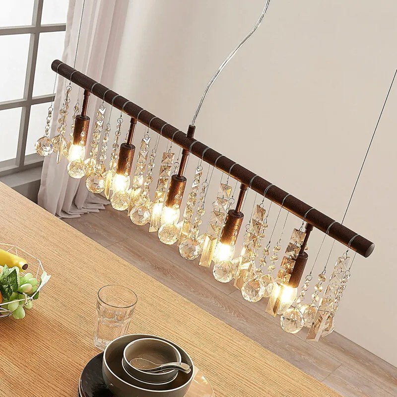 Roestkleurige kristallen hanglamp Matei, 5.lamps - lampen-24