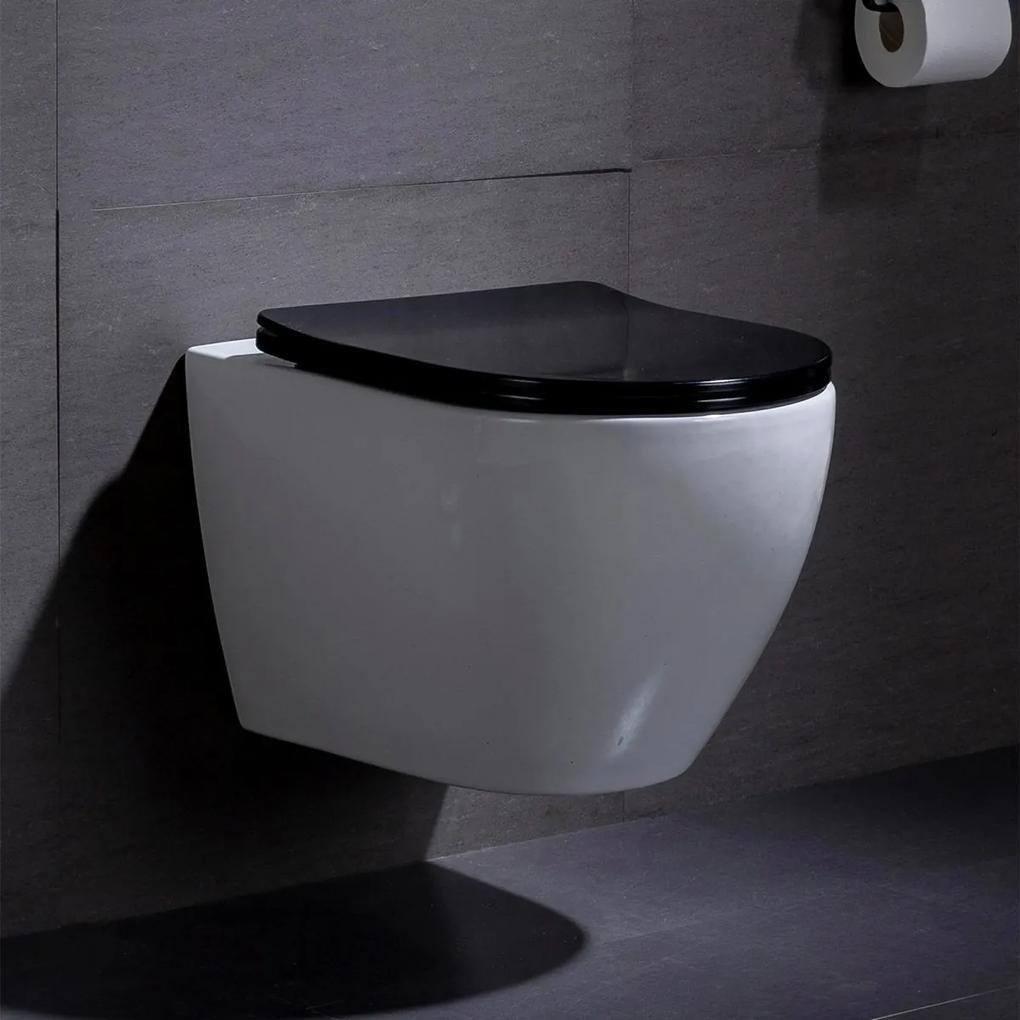 Wandcloset - Hangend Toilet Beauti Flatline Zwart - Inbouwtoilet Rimfree WC Pot