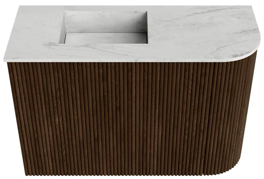Mondiaz Joya DLux 60cm toiletmeubel ronding rechts walnut met wastafel faye links zonder kraangat opalo