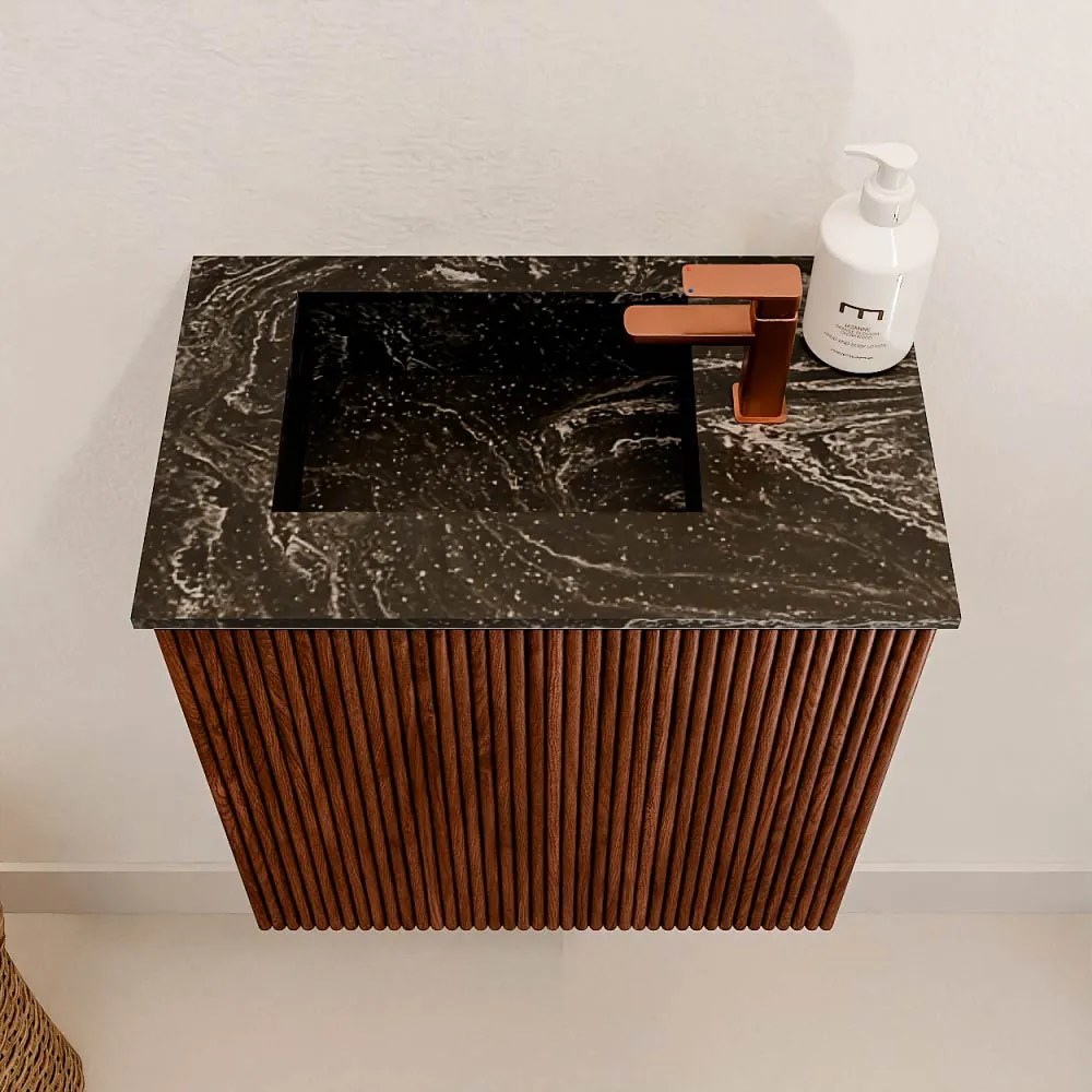Mondiaz Joya DLux 40cm toiletmeubel ruby met wastafel faye links 1 kraangat lava