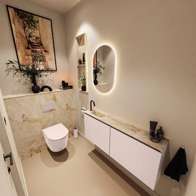 MONDIAZ TURE-DLUX 120cm toiletmeubel Rosee. EDEN wastafel Frappe positie links. Met 1 kraangat. TUREDX120ROSL1FRA