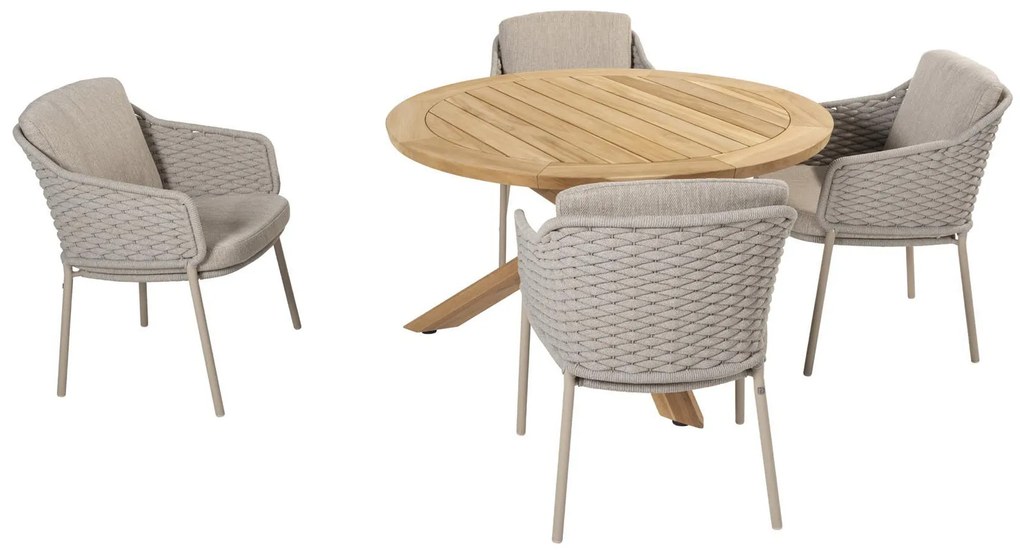 4 Seasons Outdoor Eros tuinset latte met teak Prado tafel Ø 130 cm  Tuinset    beige weerbestendig