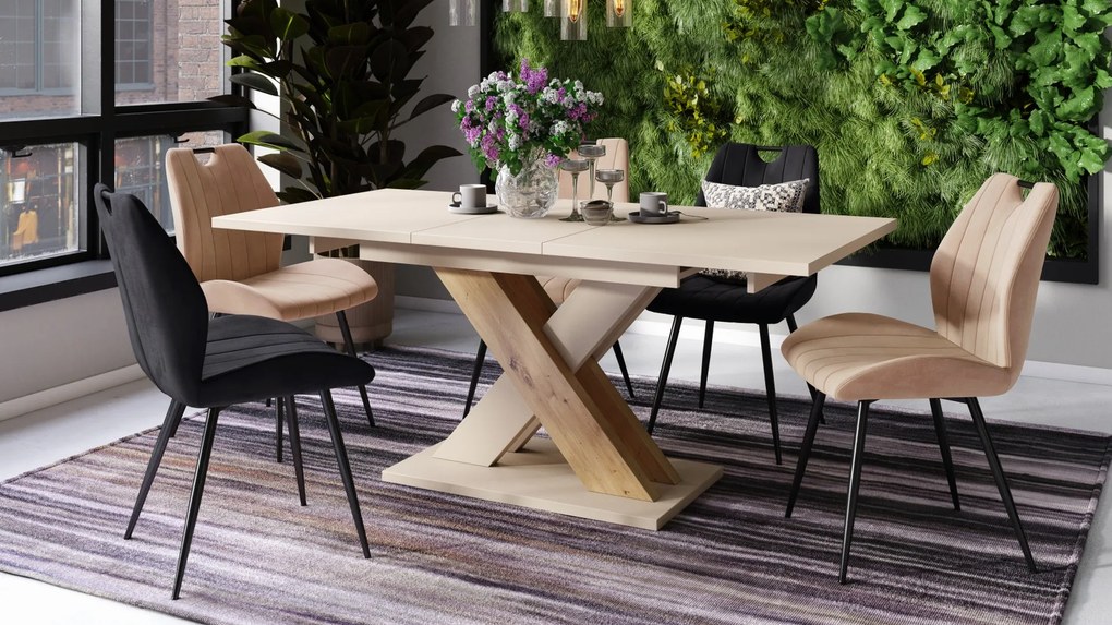 KARO Bruin beige / artisan eik - MODERNE UITSCHUIFBARE TAFELOP 180 cm!