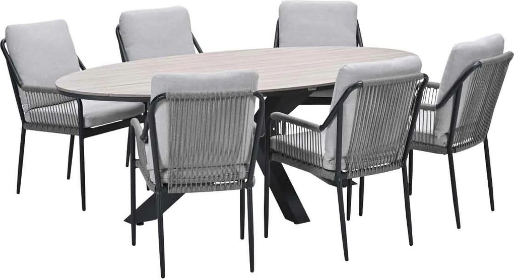 Garden Impressions Stevie tuinset 7-delig taupe - Tulli tuintafel 220x115xH75 cm - light teak vironwood