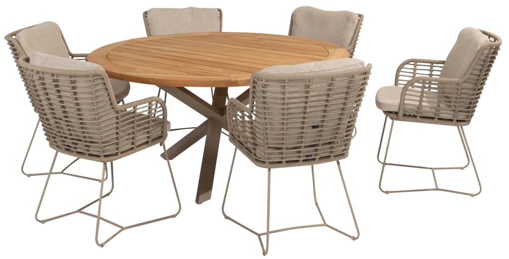 Prado Fabrice dining tuinset 7 delig 160 cm rond teak latte 4 Seasons Outdoor