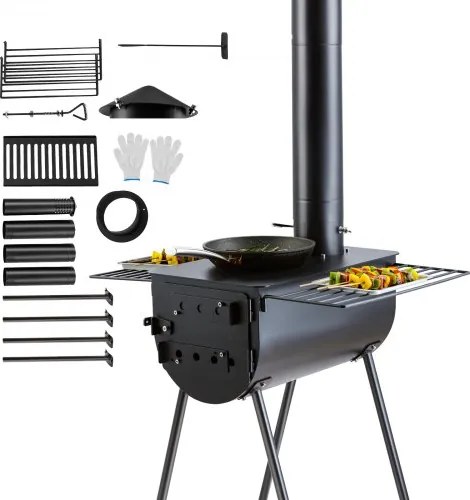 VEVOR Houtkachel, 118-inch gelegeerd stalen kampeertentkachel, draagbare houtkachel met schoorsteenpijpen en handschoenen, 3000-inch grote vuurdoostentkachel voor buiten koken en verwarmen met 8 pijpen