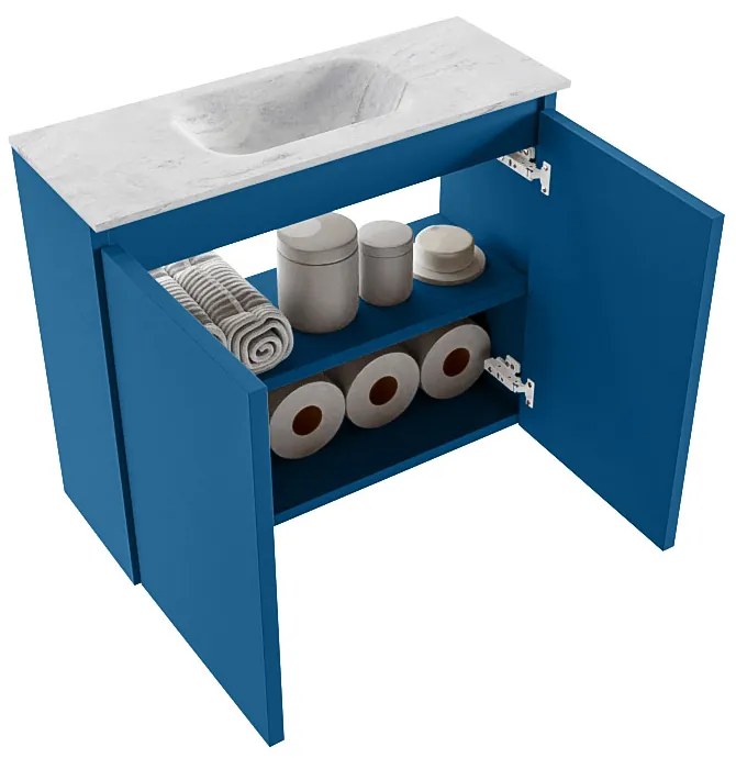 Mondiaz Ture DLux toiletmeubel 60cm jeans met wastafel opalo midden met kraangat