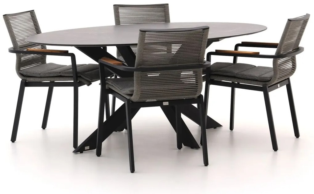 + 15% kassakorting | Diningset Bellagio  | 4 personen sintered stone | Tuinset stapelbaar | 5-delig | Kees Smit Tuinmeubelen