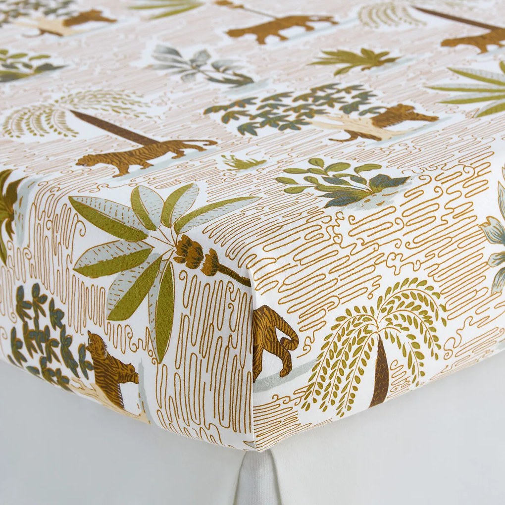 Hoeslaken voor kinderen, gewassen katoen, kap van 25 cm, jungleprint, WILA