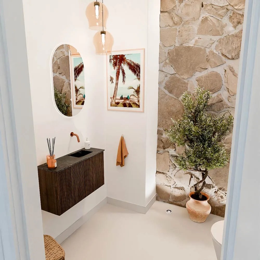 Mondiaz Joya DLux 70cm toiletmeubel walnut met wastafel faye rechts zonder kraangat lava