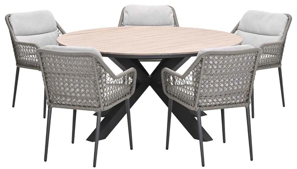 Garden Impressions Pemba tuinset 6-delig - Tulli tuintafel Ø148x75 cm - light teak vironwood