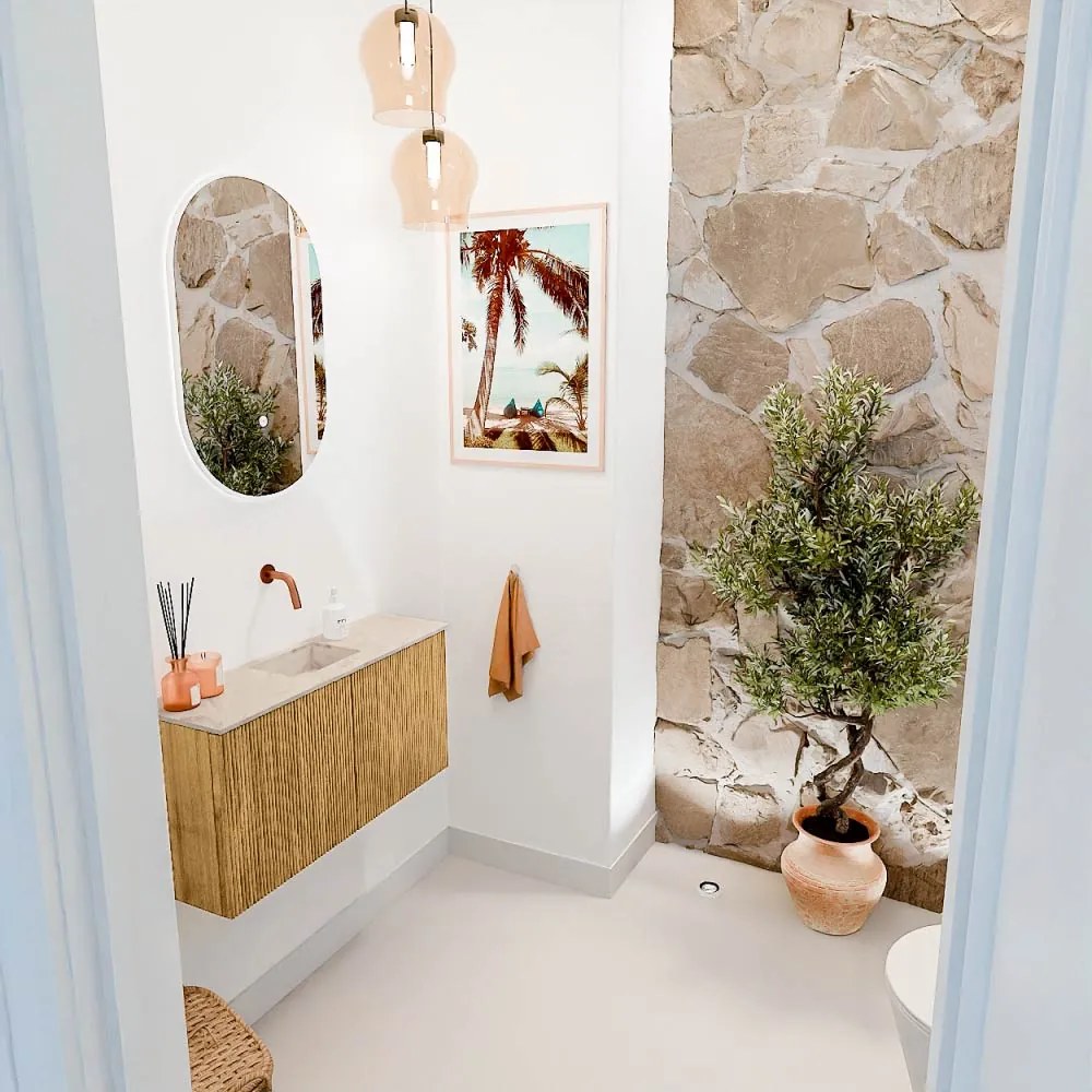 Mondiaz Joya DLux 80cm toiletmeubel oak met wastafel faye midden zonder kraangat frappe