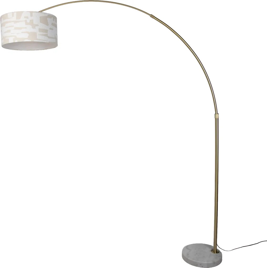 Vloerlamp messing met wit en beige gestreepte kap 50cm - XXL