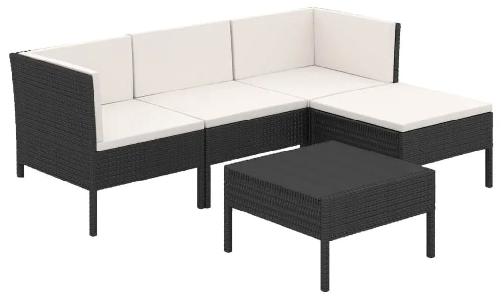 vidaXL 5-delige Loungeset met kussens poly rattan zwart