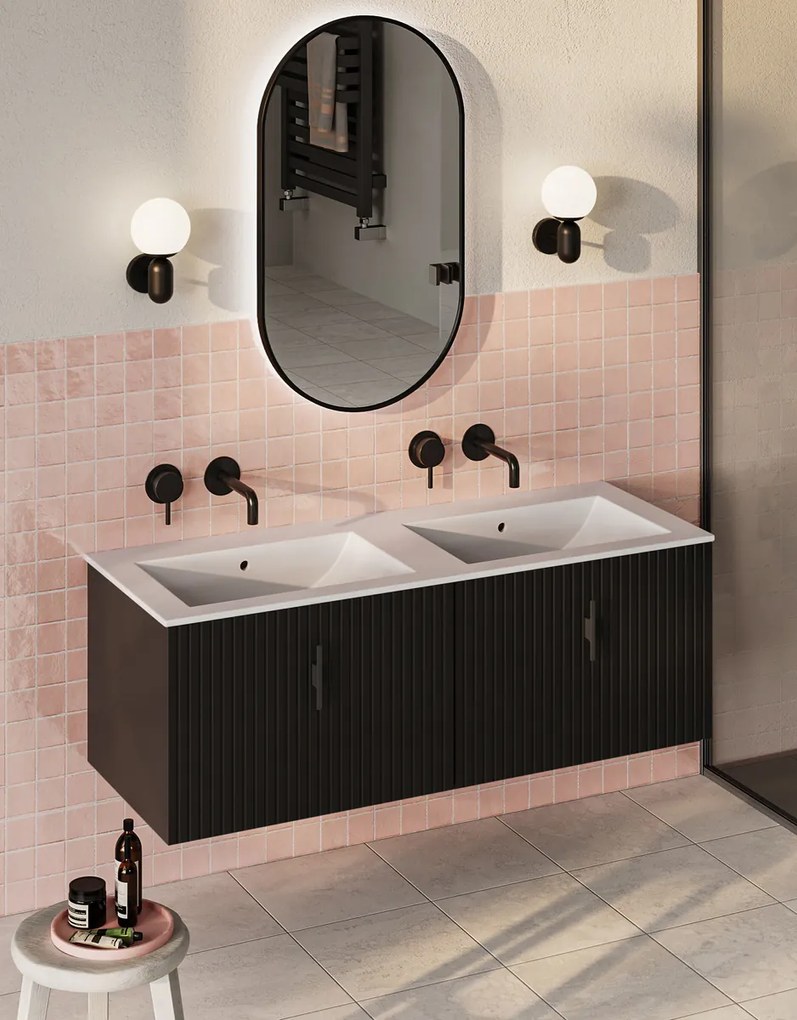 Muebles Raya badmeubel ribbelfront 120cm zwart mat met witte wastafel zonder kraangat