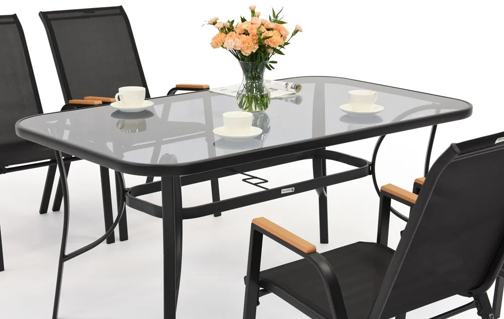 Modena/Bitonto metalen tuinmeubelen voor 4 personen met kleine tafel Garden Point zwart