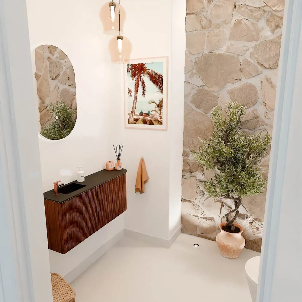 Mondiaz Joya 90cm toiletmeubel ronding rechts ruby met wastafel faye links 1 kraangat urban