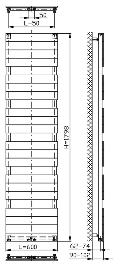 Sapho Bondi radiator wit 60x179cm 965W