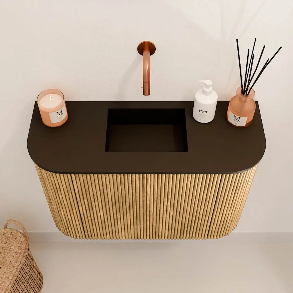 Mondiaz Joya 65cm toiletmeubel ronding links/rechts oak met wastafel faye midden zonder kraangat urban