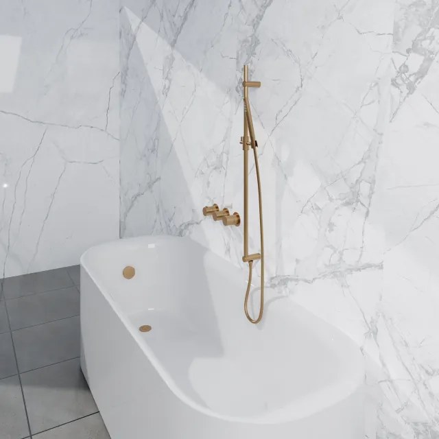 Fortifura Nebbio Badcombinatie-set - thermostaatkraan - glijstang met geïntegreerde wandaansluitbocht - gladde doucheslang - staaf handdouche - badvulcombinatie - geborsteld messing PVD (goud) SW1183067 SW1111531 SW728176 SW720570 SW1108811SW1