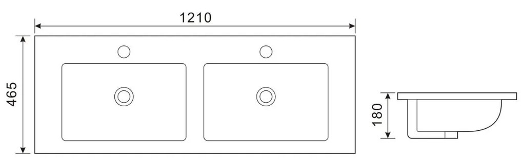 Muebles Resh badkamermeubel eiken 120cm zwarte wastafel met 2 kraangaten