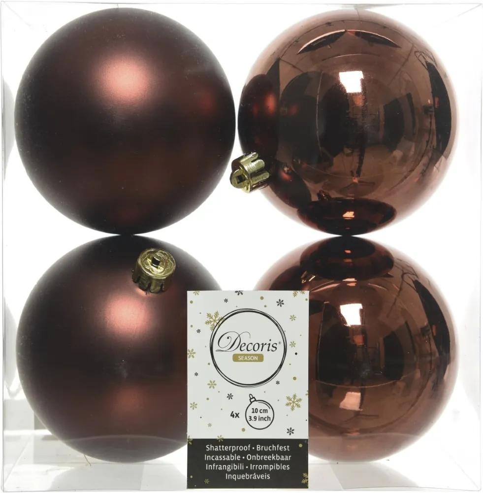 Kerstballen plastic glans-mat dia 10 cm rood bruin