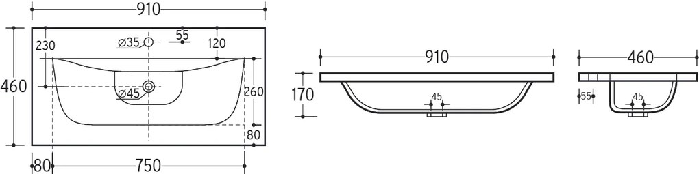 Comad Sky keramische wastafel 90cm wit glans