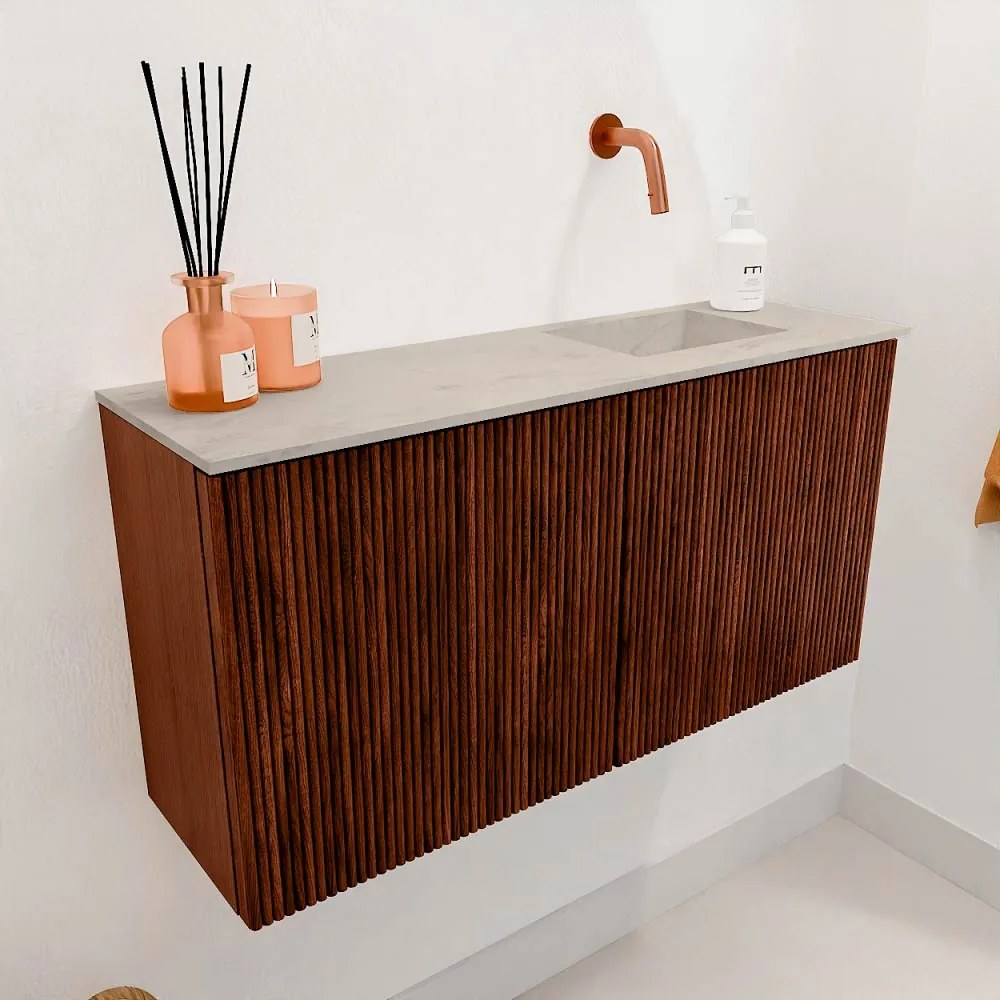 Mondiaz Joya DLux 80cm toiletmeubel ruby met wastafel faye rechts zonder kraangat opalo