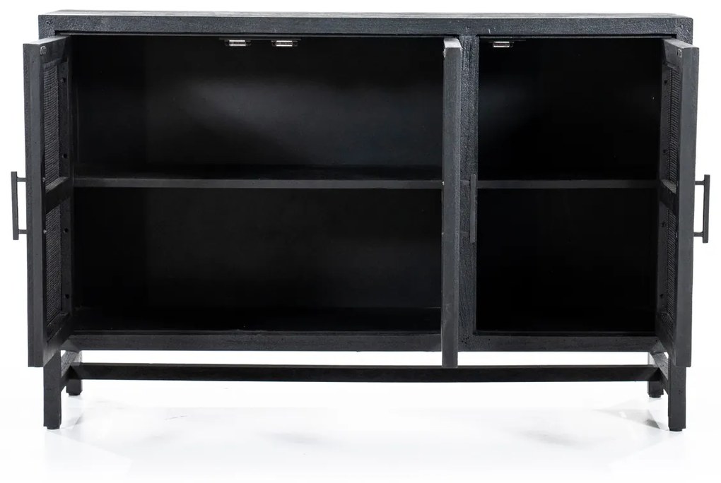 Eleonora Vic Zwart Dressoir Met Rotan Webbing - 125x35x80cm.