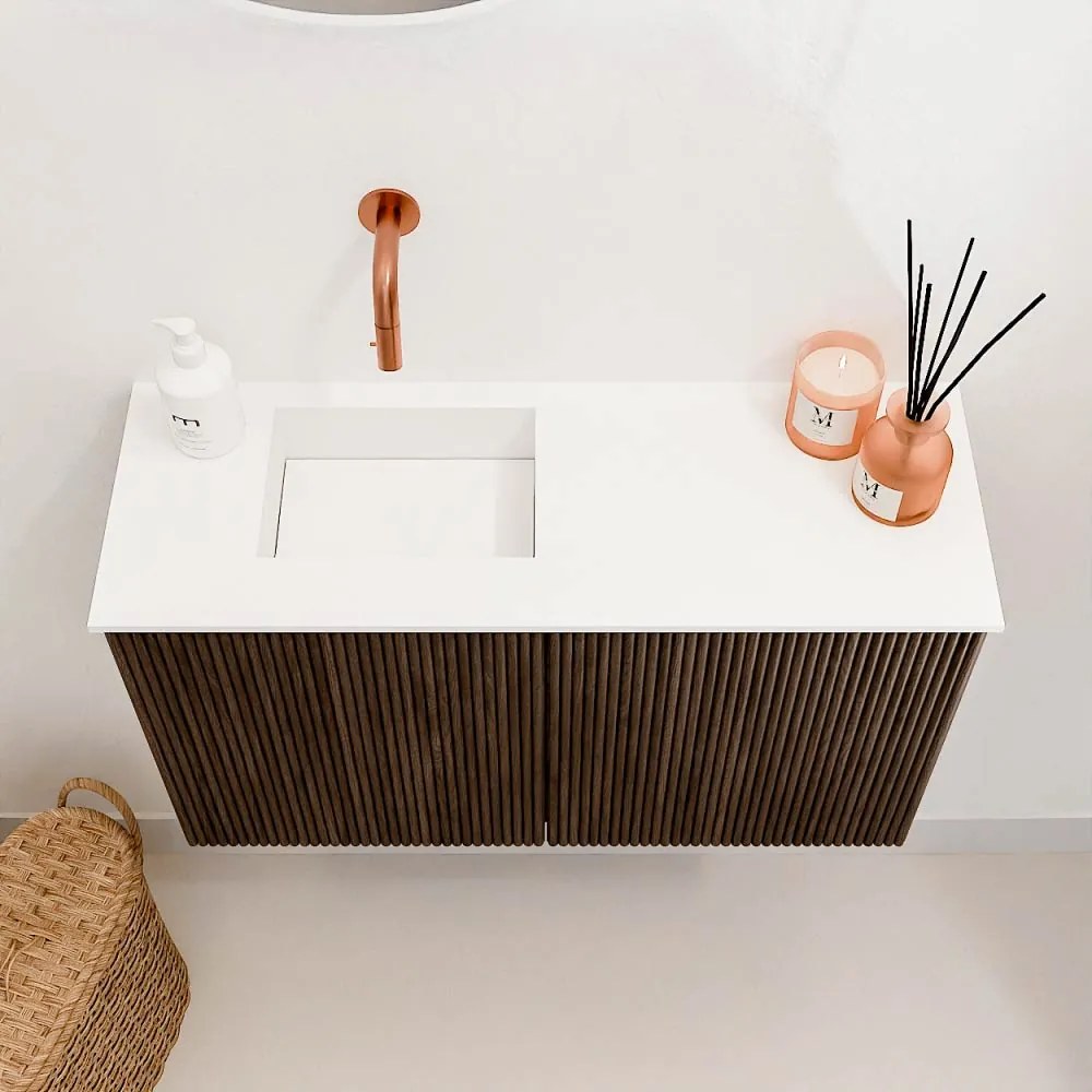 Mondiaz Joya 70cm toiletmeubel walnut met wastafel faye links zonder kraangat talc