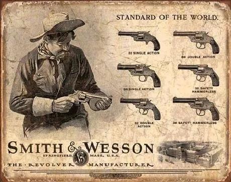 Metalen wandbord S&W - SMITH & WESSON - Revolver Manufacturer, (40 x 31.5 cm)