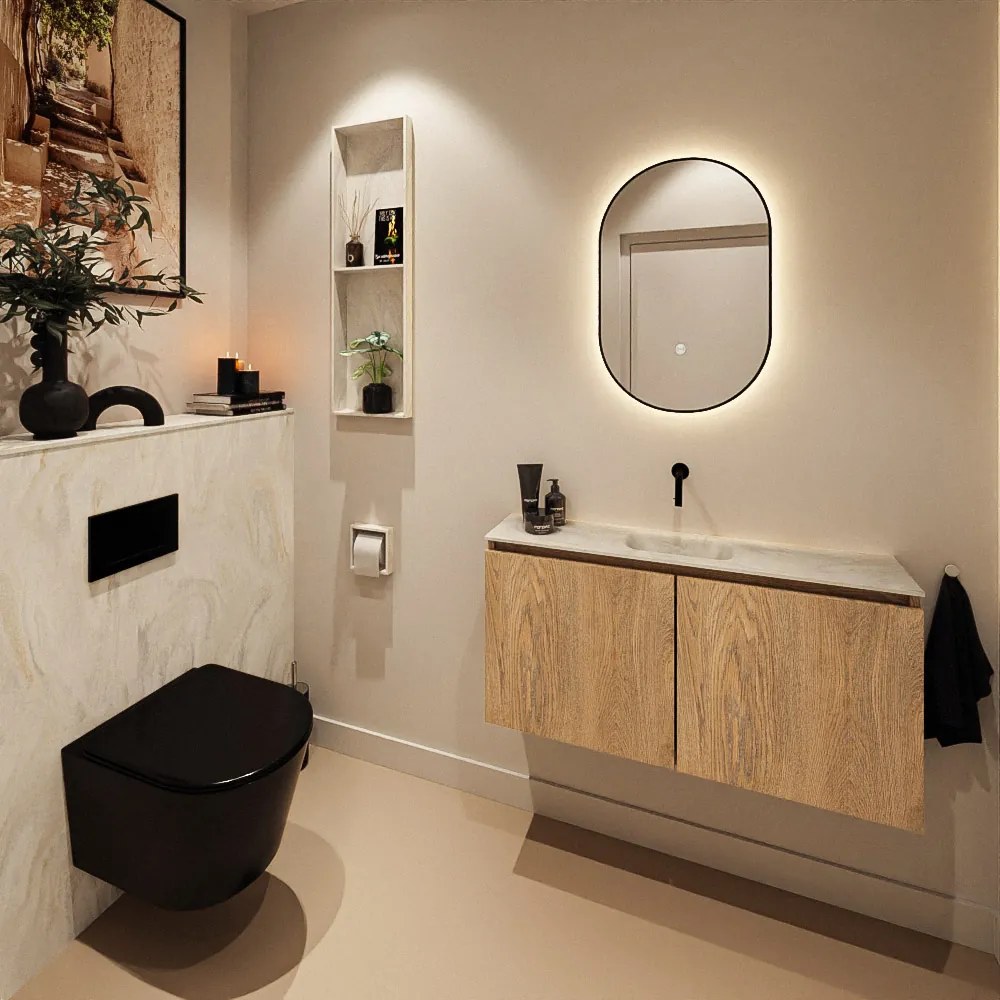 Mondiaz Ture DLux toiletmeubel 100cm washed oak met wastafel ostra midden zonder kraangat