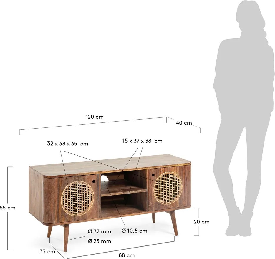 Kave Home Geraldine Bruin Tv-meubel Mangohout - 120x40x55cm.