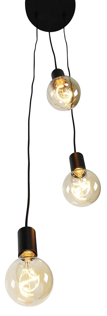 Industriële hanglamp zwart 3-lichts - Facil Design, Modern E27 rond Binnenverlichting Lamp