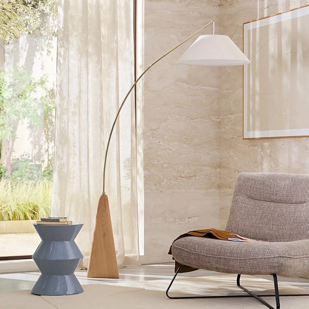 Boogvloerlamp in massief eiken en linnen, NESTWOOD