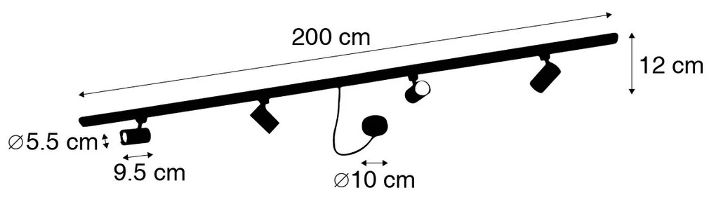 1-fase railsysteem donkerbrons met 4 Spot / Opbouwspot / Plafondspots en I voeding rond - Jeana Modern GU10 Binnenverlichting Lamp