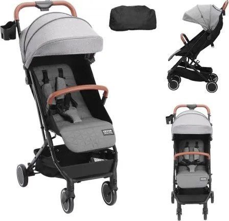 VEVOR Kinderwagen 71 x 44 x 107 cm, met 95°-175° verstelbare rugleuning en 0/90° verstelbare voetensteun en één-klik-vouwfunctie, buggy met bekerhouder en draagtas, donkergrijs