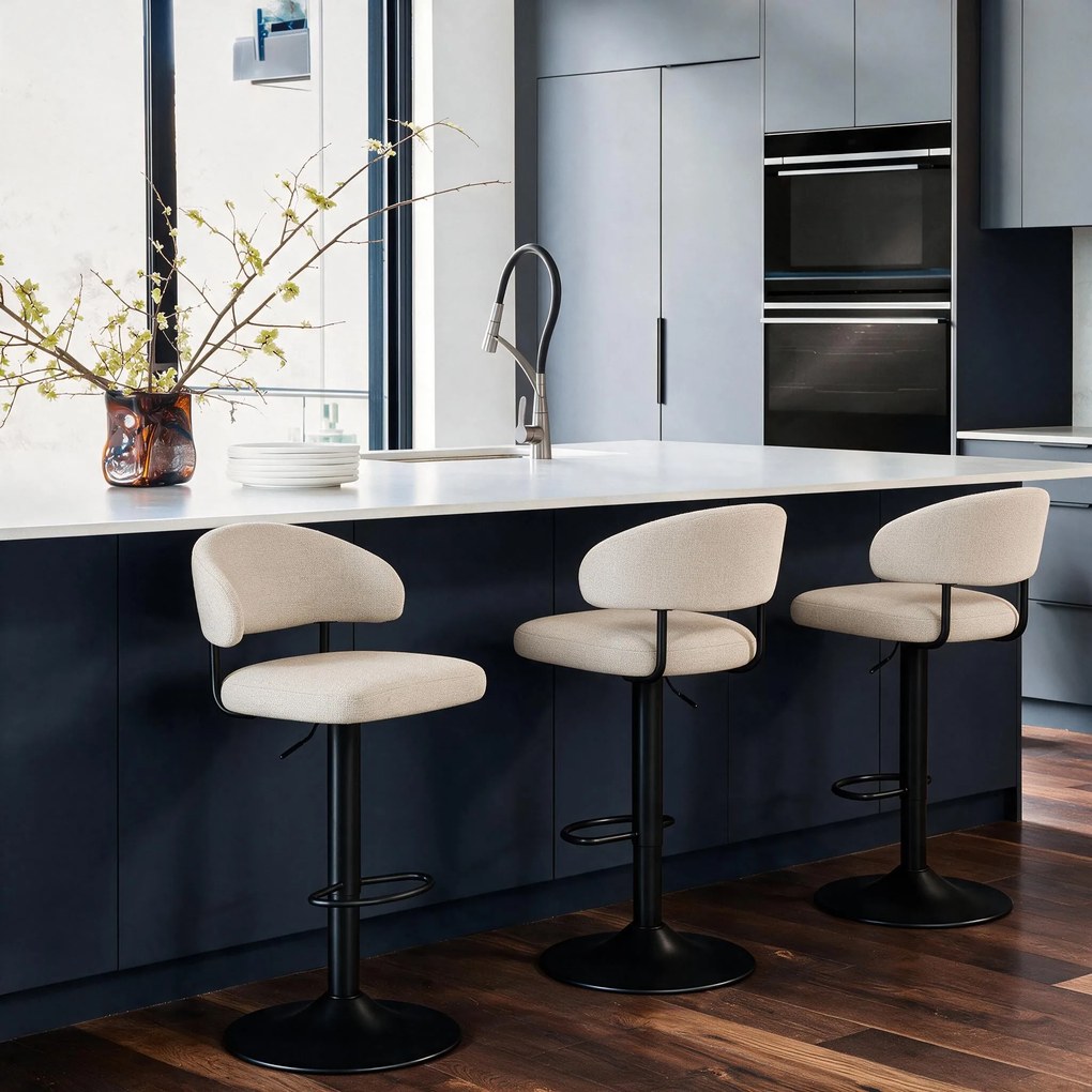 Mazzoni IRIS Beige (stof Basel 24)/zwarte poot - GESTOFFEERDE BARKRUK VOOR KEUKEN/BAR