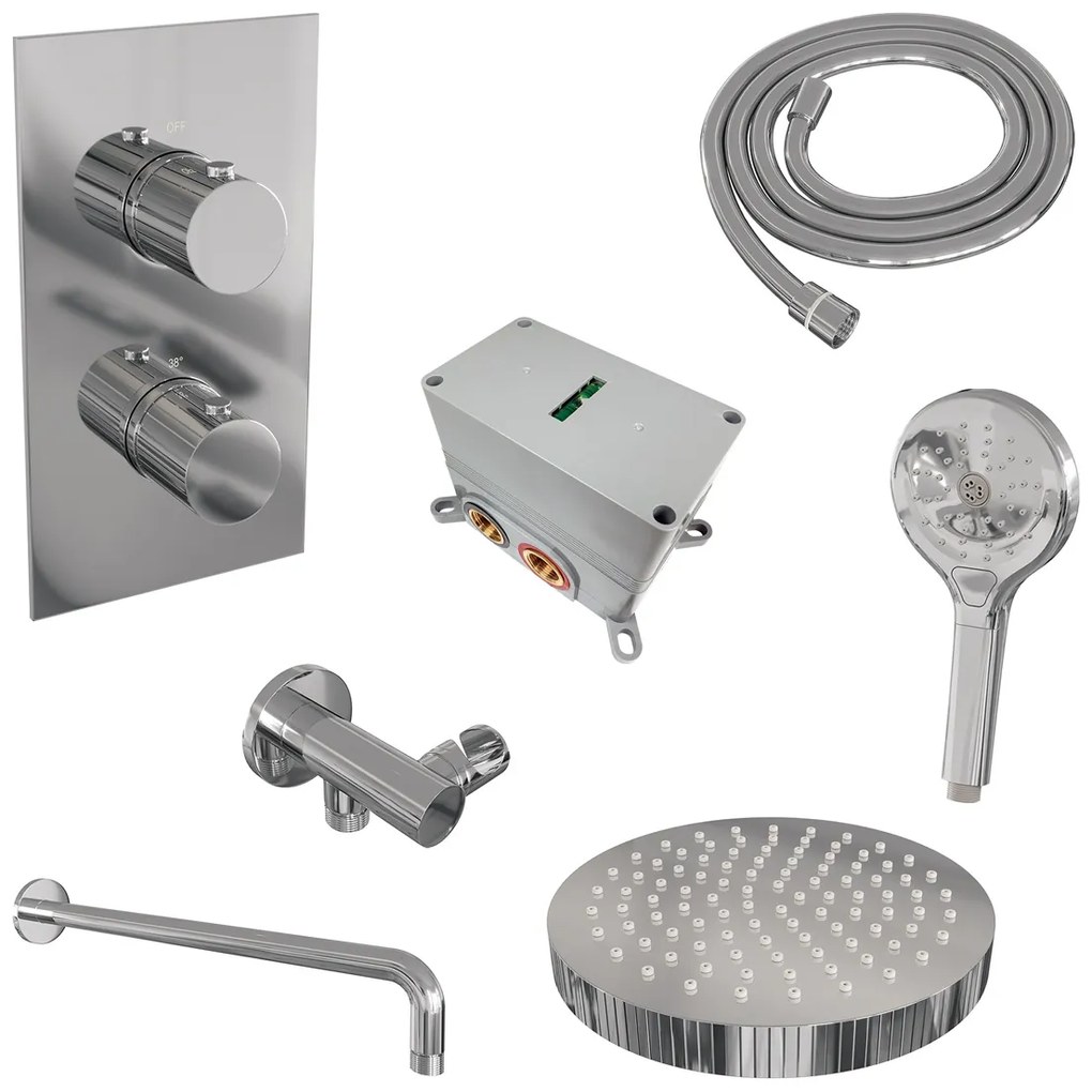 Brauer Stripe inbouw regendouche met 25cm hoofddouche, gebogen muurarm en 3 standen handdouche set 17 chroom