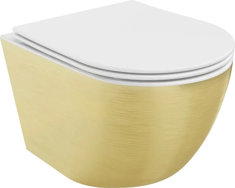 Mexen Lena wc-kom Rimless met softclose slim zitting, duroplast, wit/goud lijn patroon - 30224007